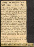 Skaggs to Address Gulf College Meeting Today