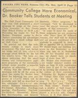 Community College More Economical, Dr. Booker Tells Students at Meeting