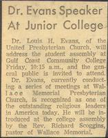 Dr. Evans Speaker At Junior College
