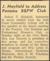J. Mayfield to Address Panama B&PW Club