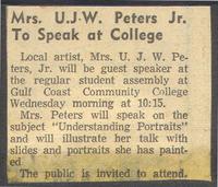 Mrs. U.J.W. Peters Jr. To Speak at College