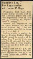 Deadline Feb. 7 For Registration At Junior College