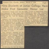 Nine Students at Junior College Here Make First Semester Honor ListHonor List