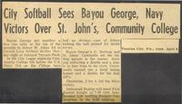 City Softball Sees Bayou George, Navy Victors Over St. John's, Community College