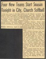 Four New Teams Start Season Tonight in City, Church Softball